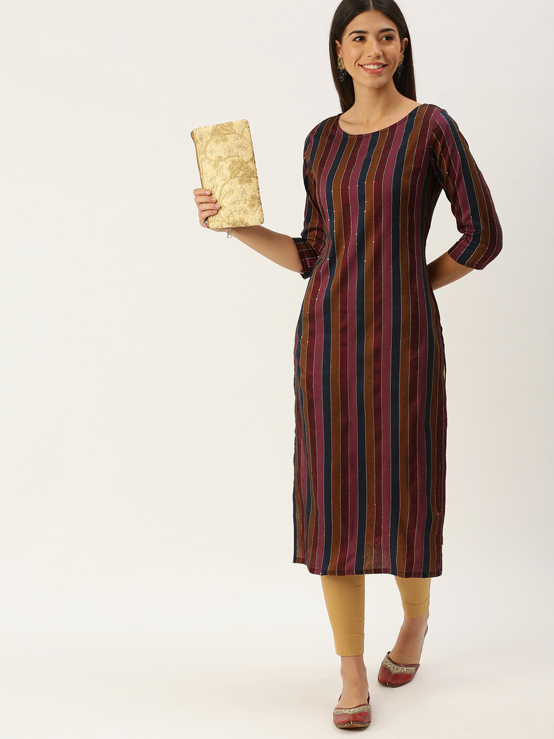 Sadhna 'Biri' Maroon boat neck cut slv cotton kurta