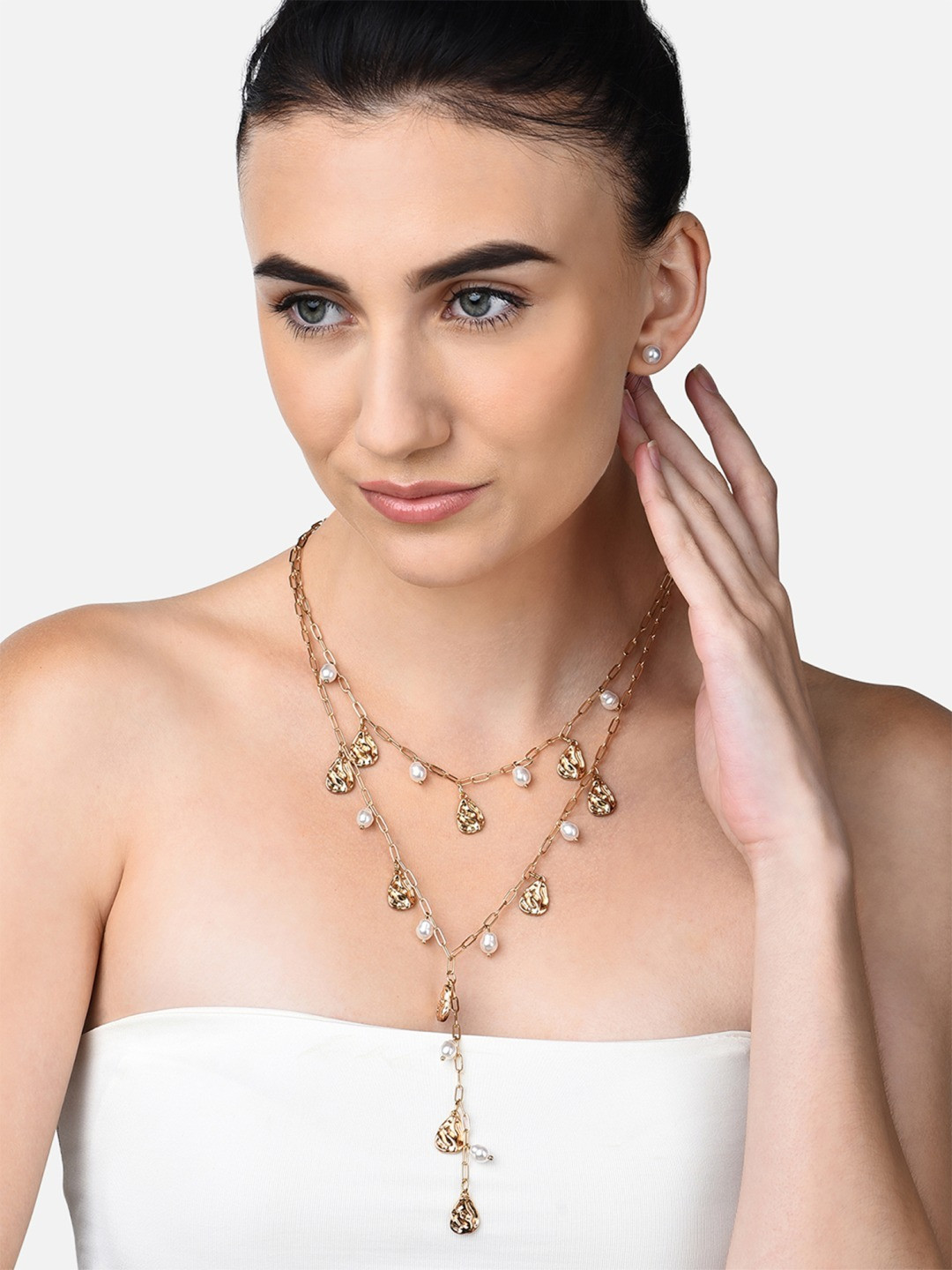 Buy AMI Gold Toned & White Gold Plated Layered Chain Necklace And