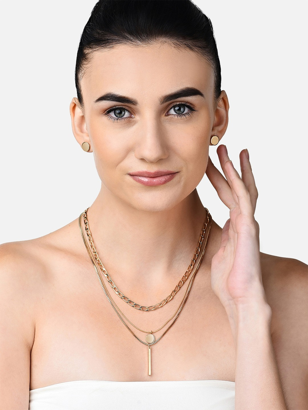 Buy AMI Gold Toned Gold Plated Layered Chain Necklace And Chains for