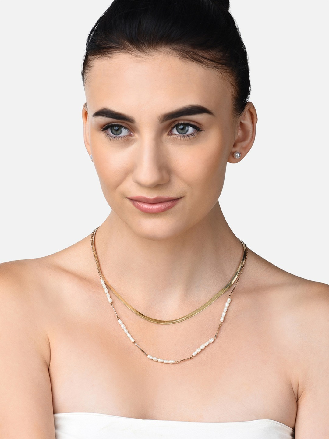 Buy AMI Gold Toned & White Gold Plated Layered Chain Necklace And