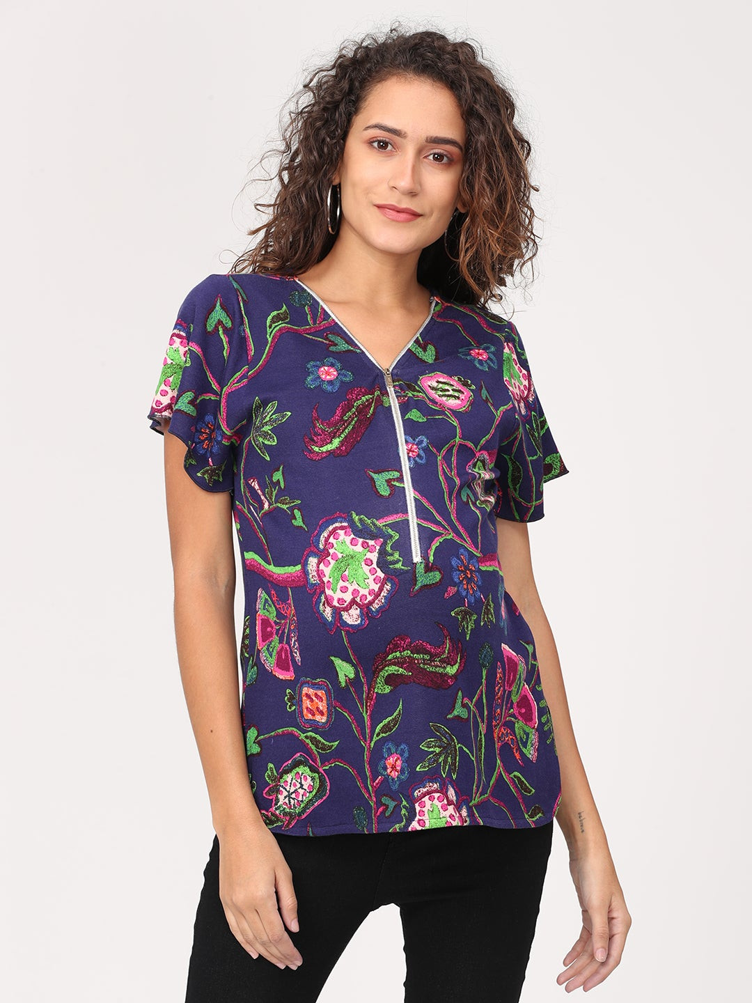 Buy The Mom Store Women Blue Floral Print Maternity Top - Tops for 