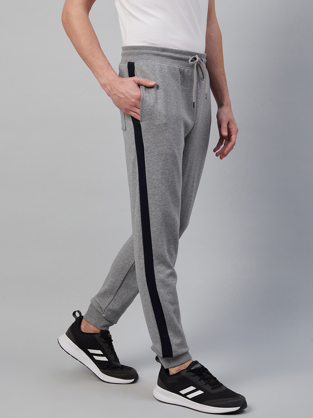 Buy Marks & Spencer Men Grey Side Striped Cotton Trackpant Track