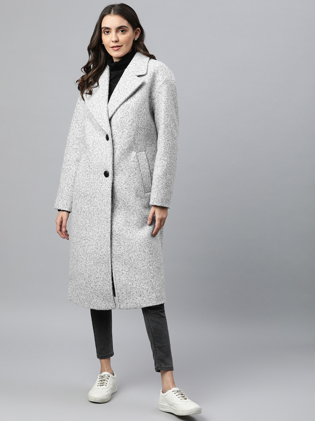 Buy Marks & Spencer Women Grey Textured Over Coat Coats for Women