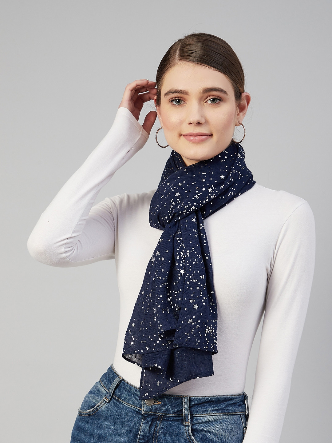 Buy Marks & Spencer Women Navy Blue & White Printed Scarf Scarves for