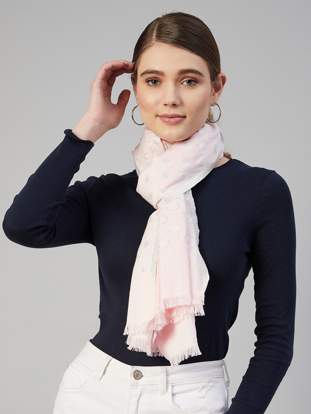 Buy Marks & Spencer Women Pink Solid Scarf With Frayed Border Scarves