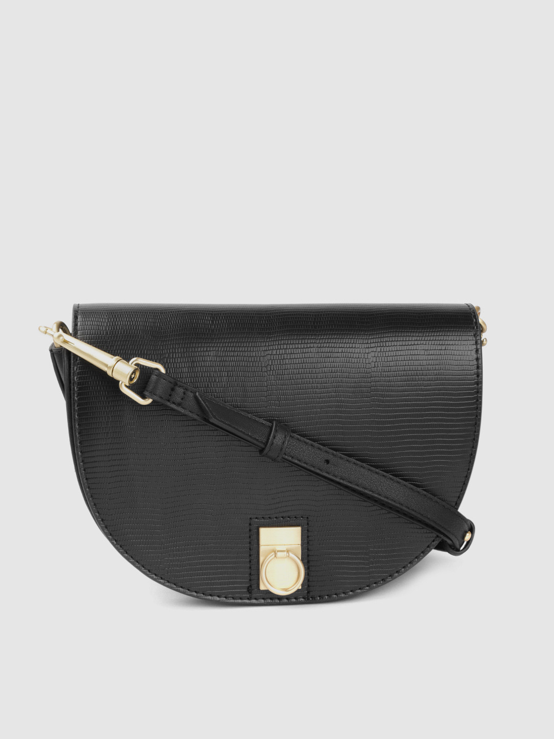 Buy Marks & Spencer Women Black Textured PU Half Moon Sling Bag