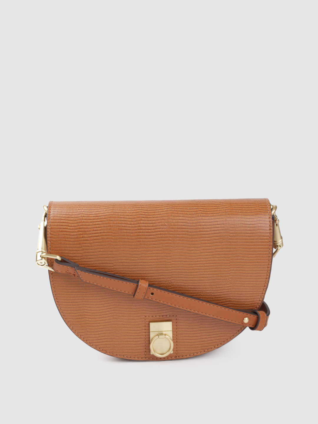 Buy Marks & Spencer Women Tan Textured PU Half Moon Sling Bag