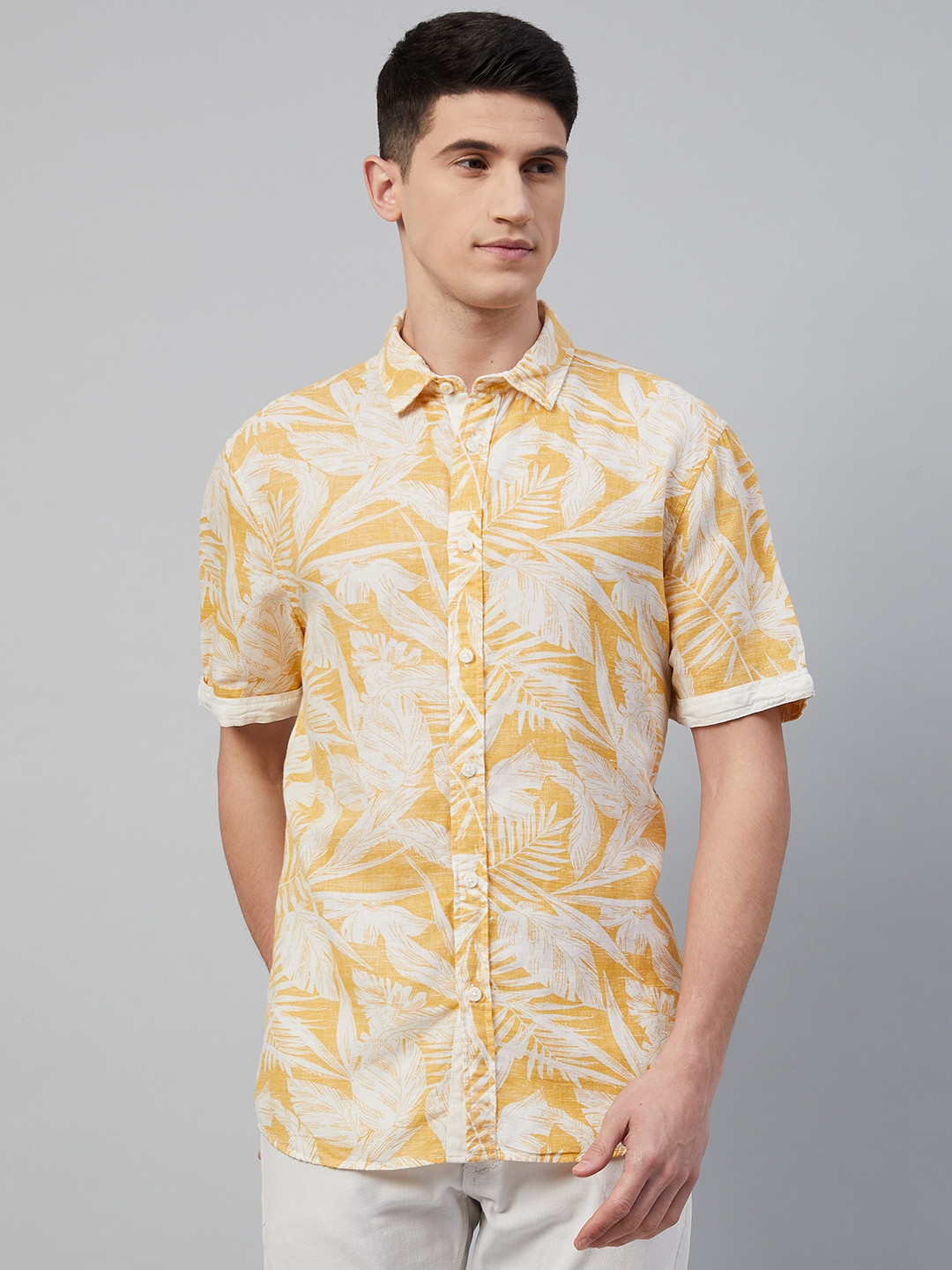 Buy Marks & Spencer Men Yellow Floral Printed Casual Shirt Shirts for