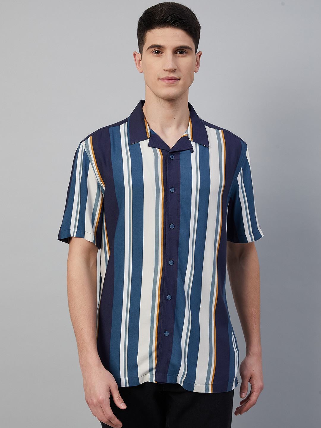 Buy Marks & Spencer Men Navy Blue & White Striped Casual Shirt - Shirts
