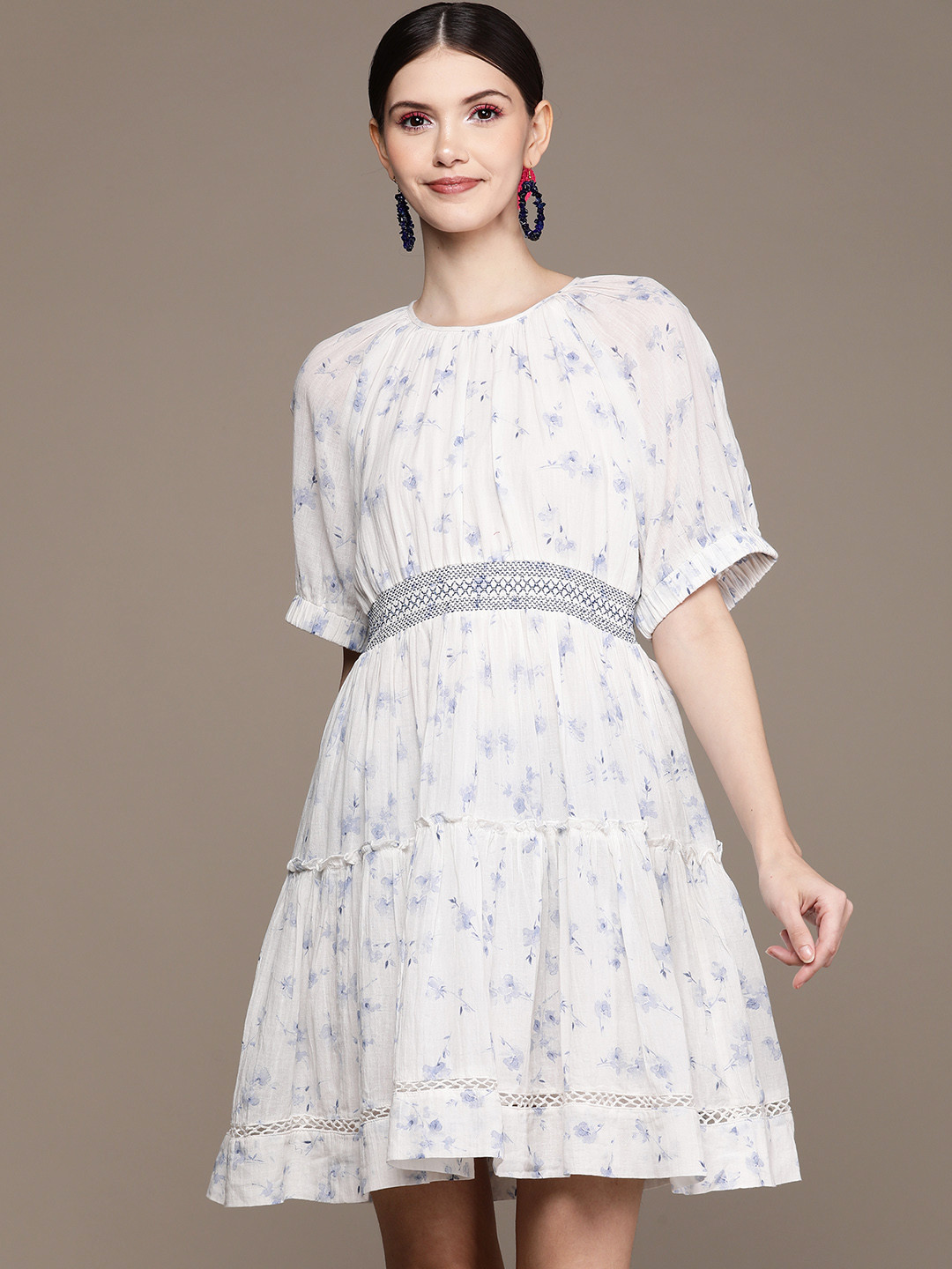 Buy Label Ritu Kumar White & Blue Floral Dress - Dresses for Women ...