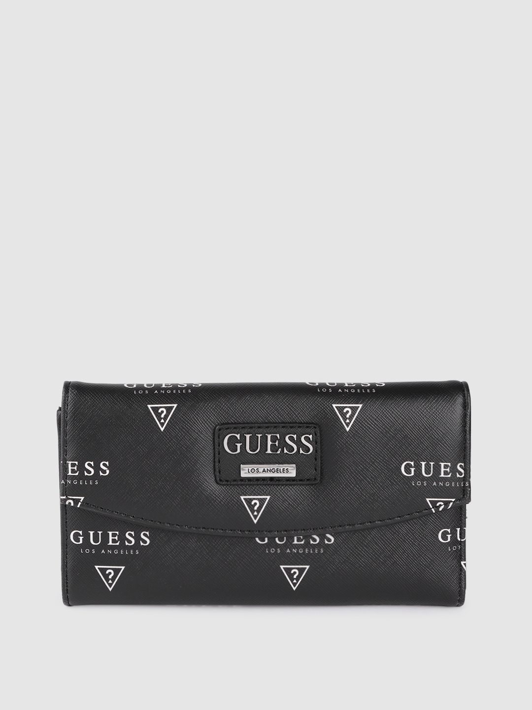 Buy GUESS Women Black & White Brand Logo Print Three Fold Wallet ...