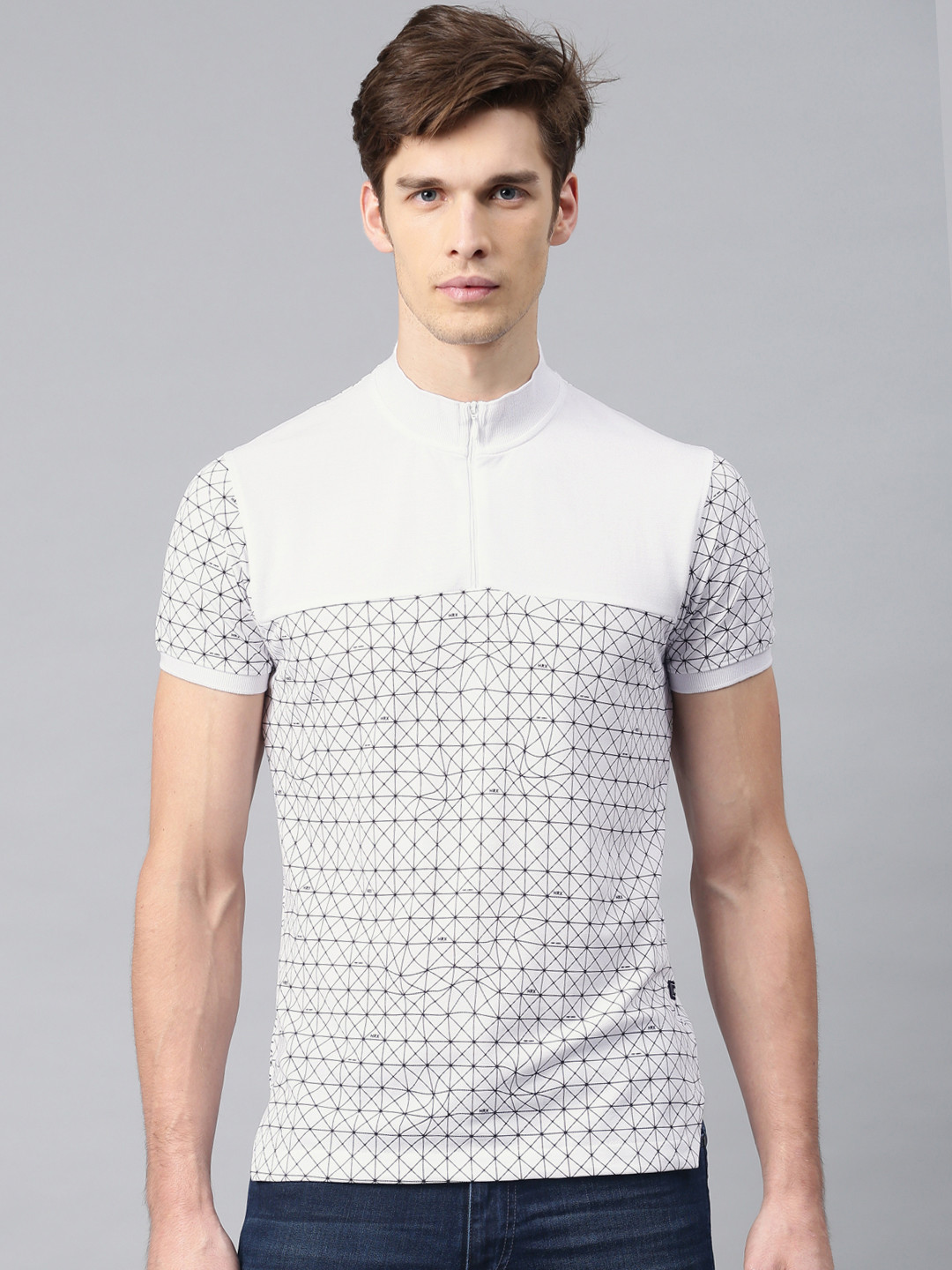 Buy HRX By Hrithik Roshan Men White & Black Printed High Neck T Shirt