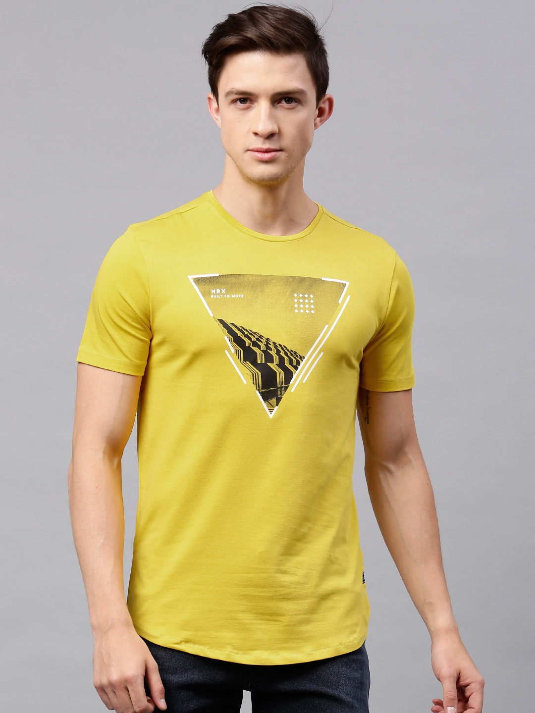 Buy HRX By Hrithik Roshan Men Yellow Printed Round Neck T Shirt ...