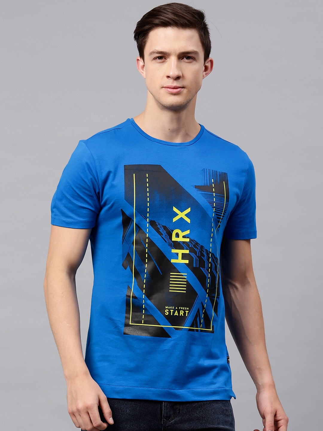 Buy HRX By Hrithik Roshan Men Blue Printed Round Neck T Shirt - Tshirts ...