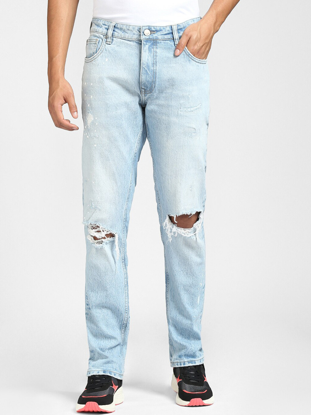 Buy Jack & Jones Men Blue Mid Rise Ripped Heavy Fade Stretchable Jeans