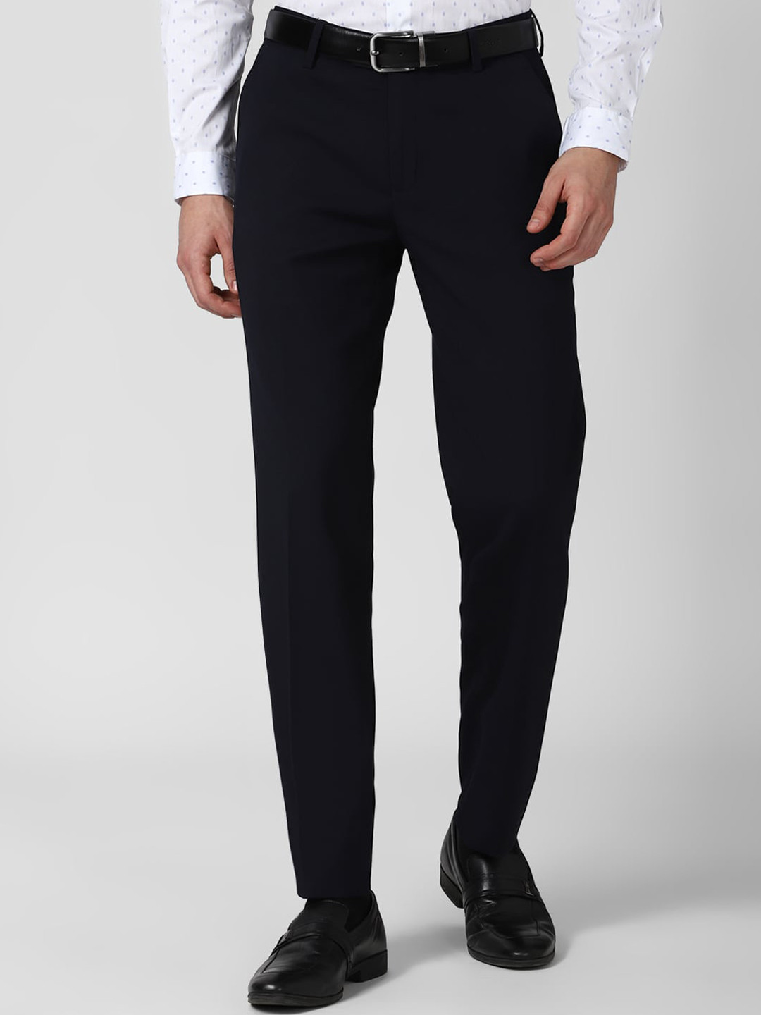 Buy Peter England Elite Men Navy Blue Slim Fit Trousers - Trousers for ...