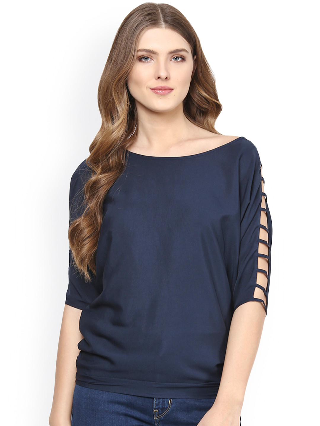 Buy Calgari Women Navy Solid Top With Cut Out Detail - Tops for Women 1701413 | Myntra
