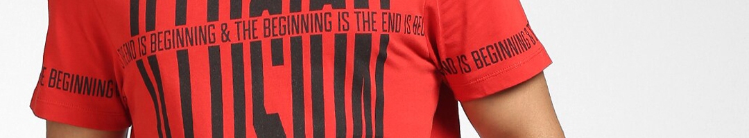 Buy Jack & Jones Men Red & Black Typography Printed Cotton T Shirt ...