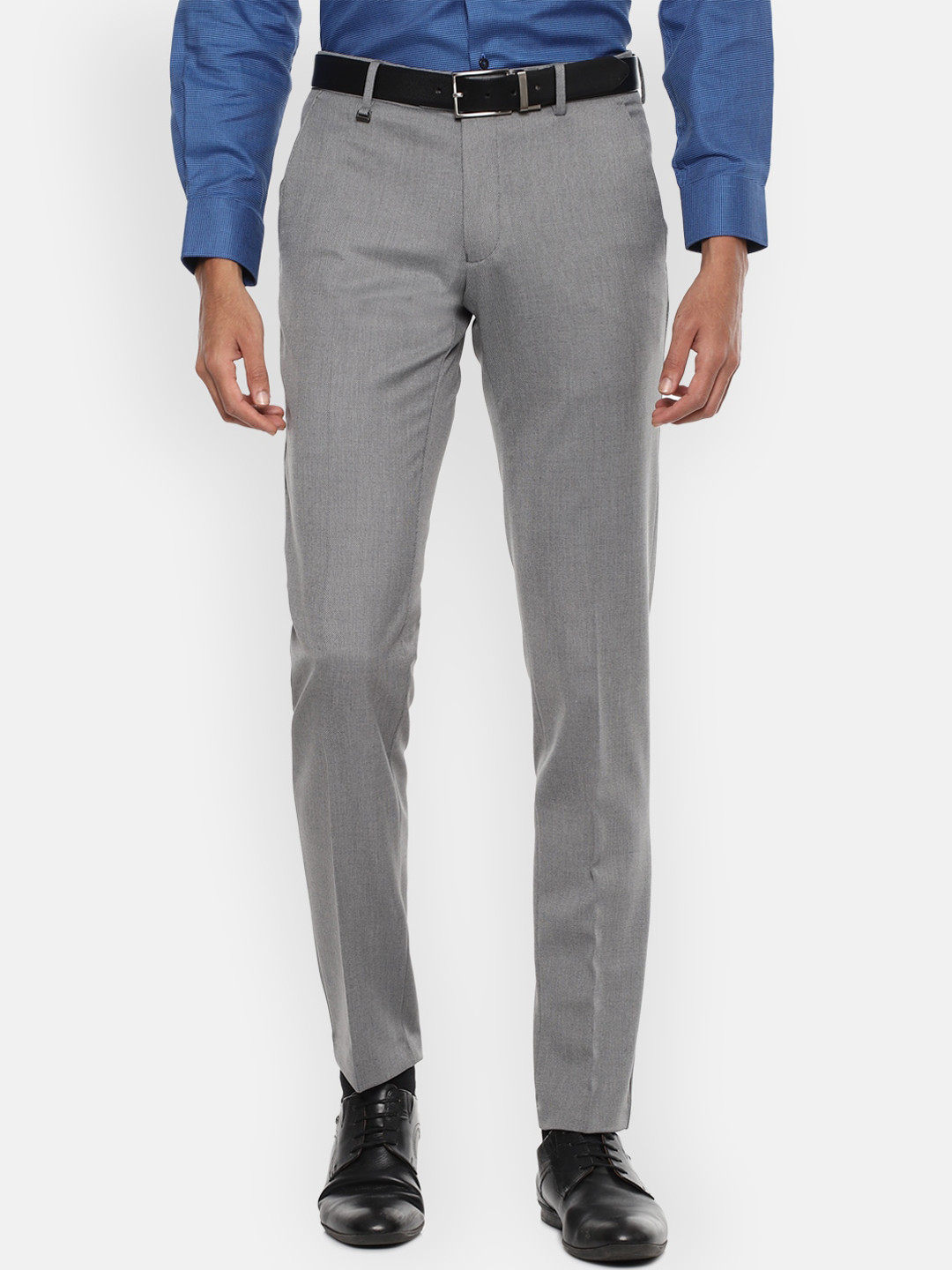 Buy Van Heusen Men Grey Solid Slim Fit Trousers - Trousers for Men ...