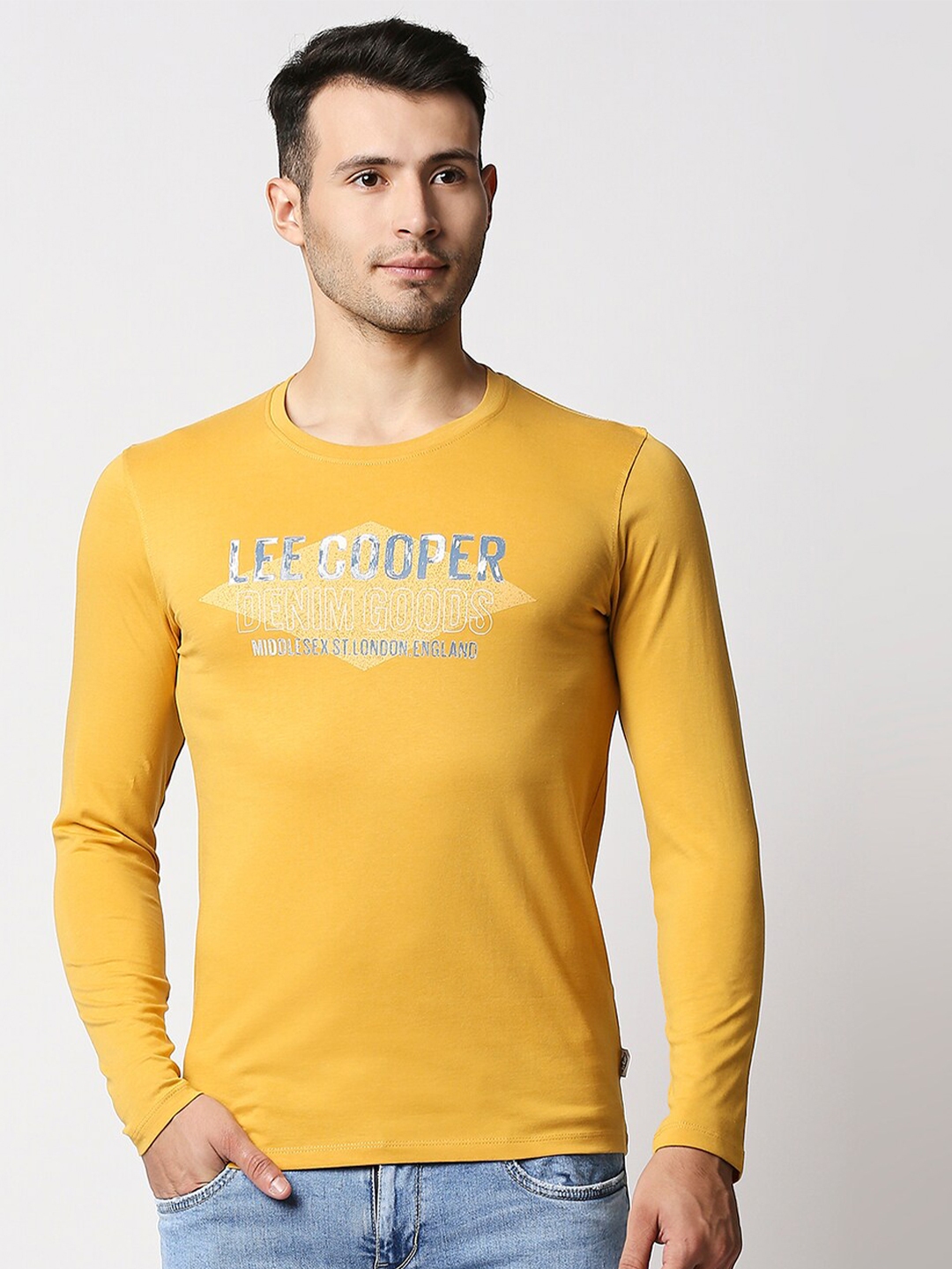 Buy Lee Cooper Men Yellow Typography Printed T Shirt - Tshirts for Men ...