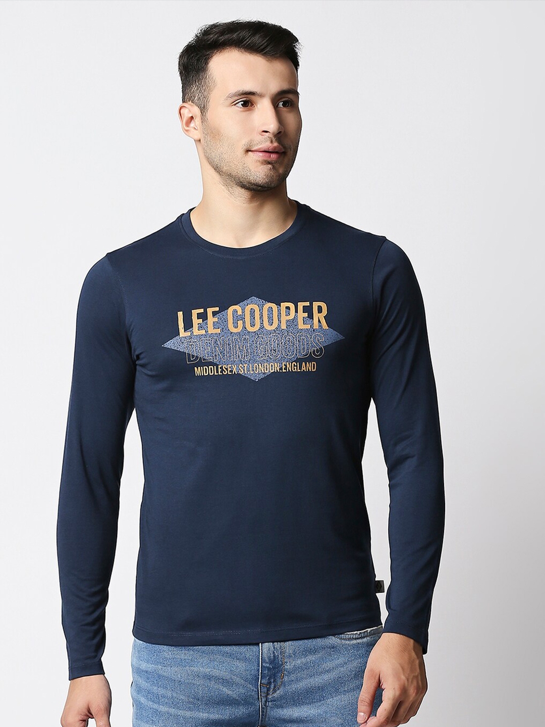 Buy Lee Cooper Men Navy Blue Typography Printed Regular Fit T Shirt ...
