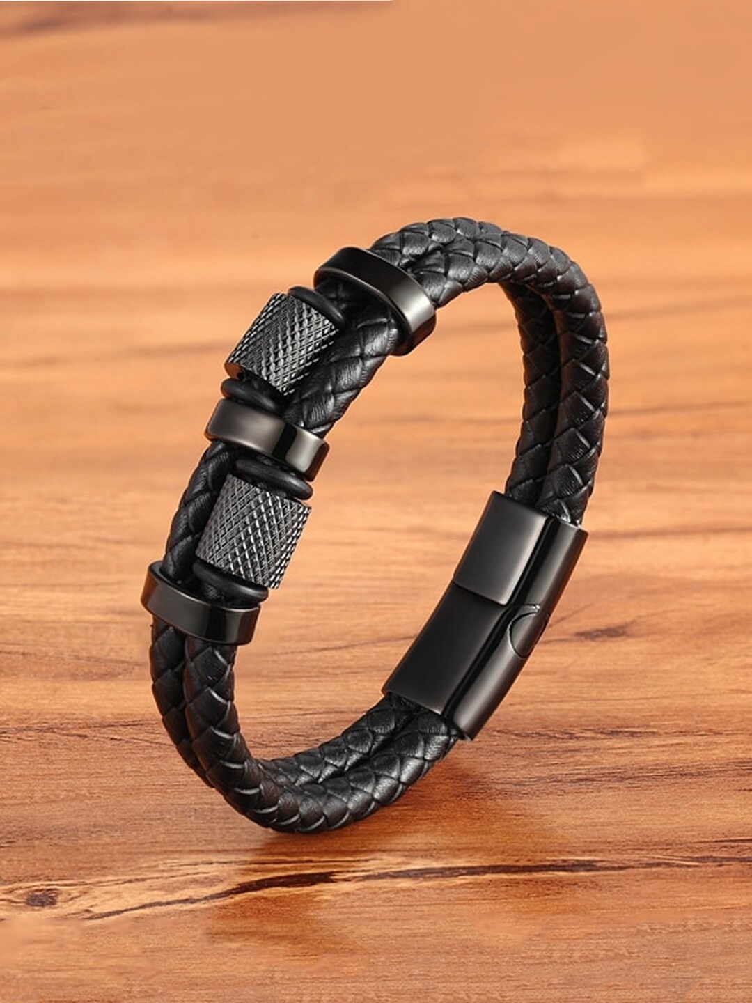Buy Yellow Chimes Men Black Leather Wraparound Bracelet - Bracelet for Men 17015752 | Myntra