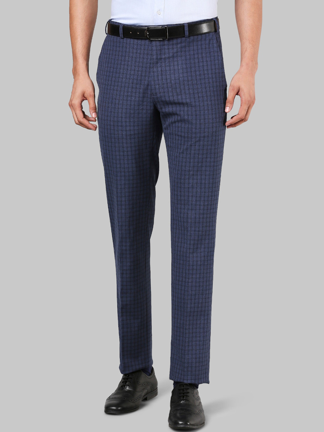 Buy Raymond Men Navy Blue Slim Fit Checked Formal Trousers - Trousers ...