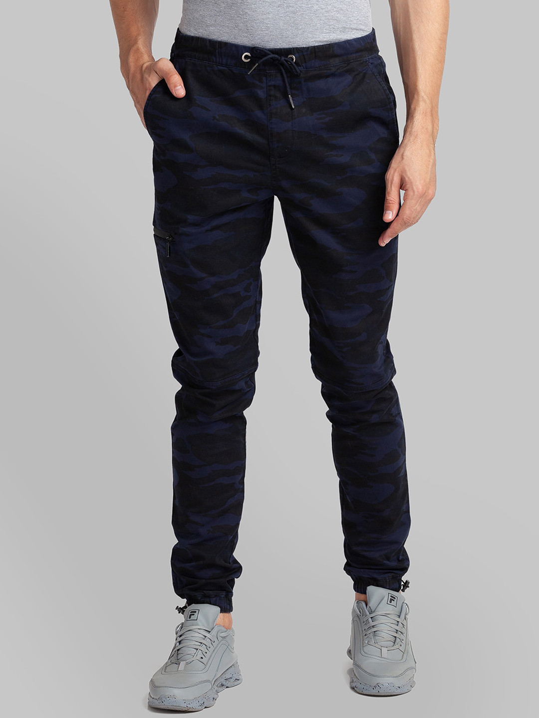 Buy Parx Men Blue Camouflage Printed Tapered Fit Joggers Trousers
