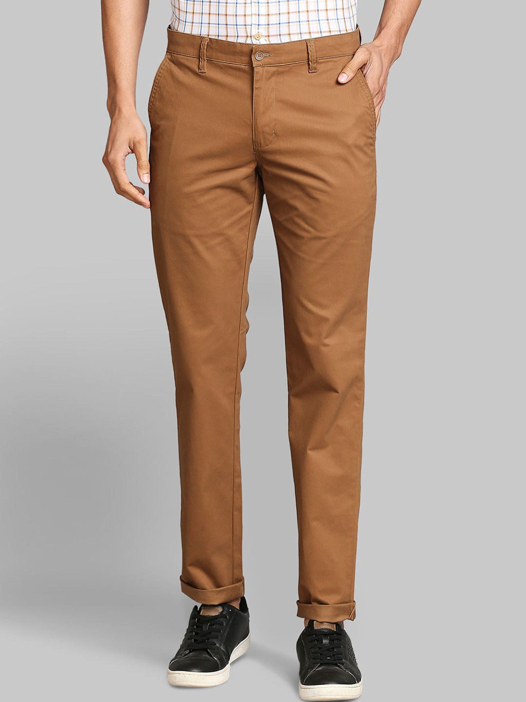 Buy Parx Men Brown Solid Tapered Fit Trousers - Trousers for Men ...