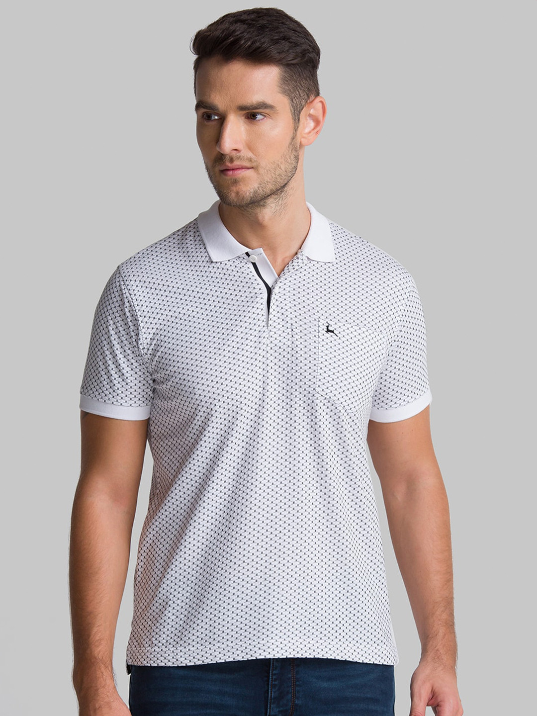 Buy Parx Men White Printed Polo Collar Pockets T Shirt - Tshirts for ...