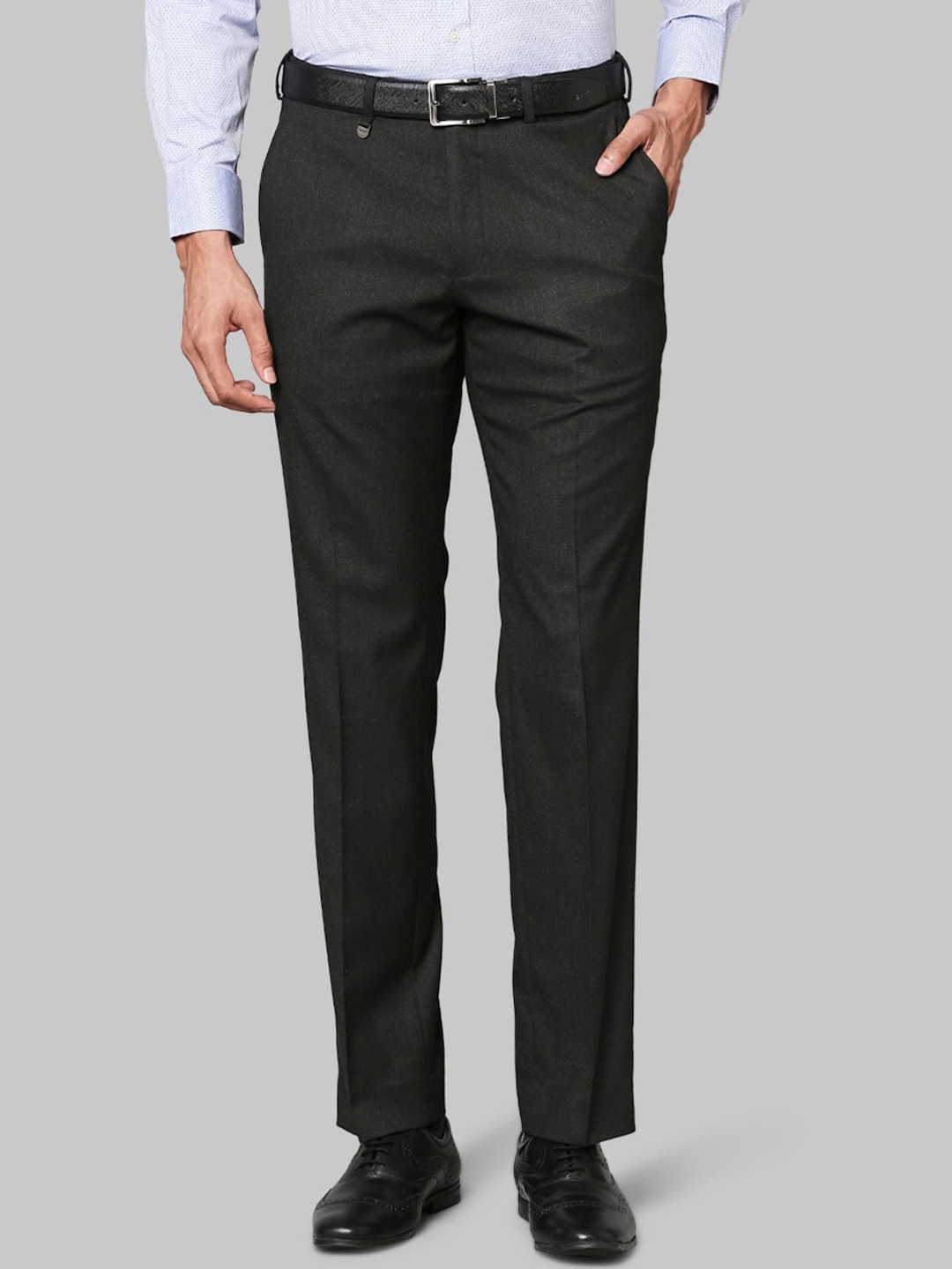 Buy Park Avenue Men Charcoal Solid Regular Fit Formal Trousers ...