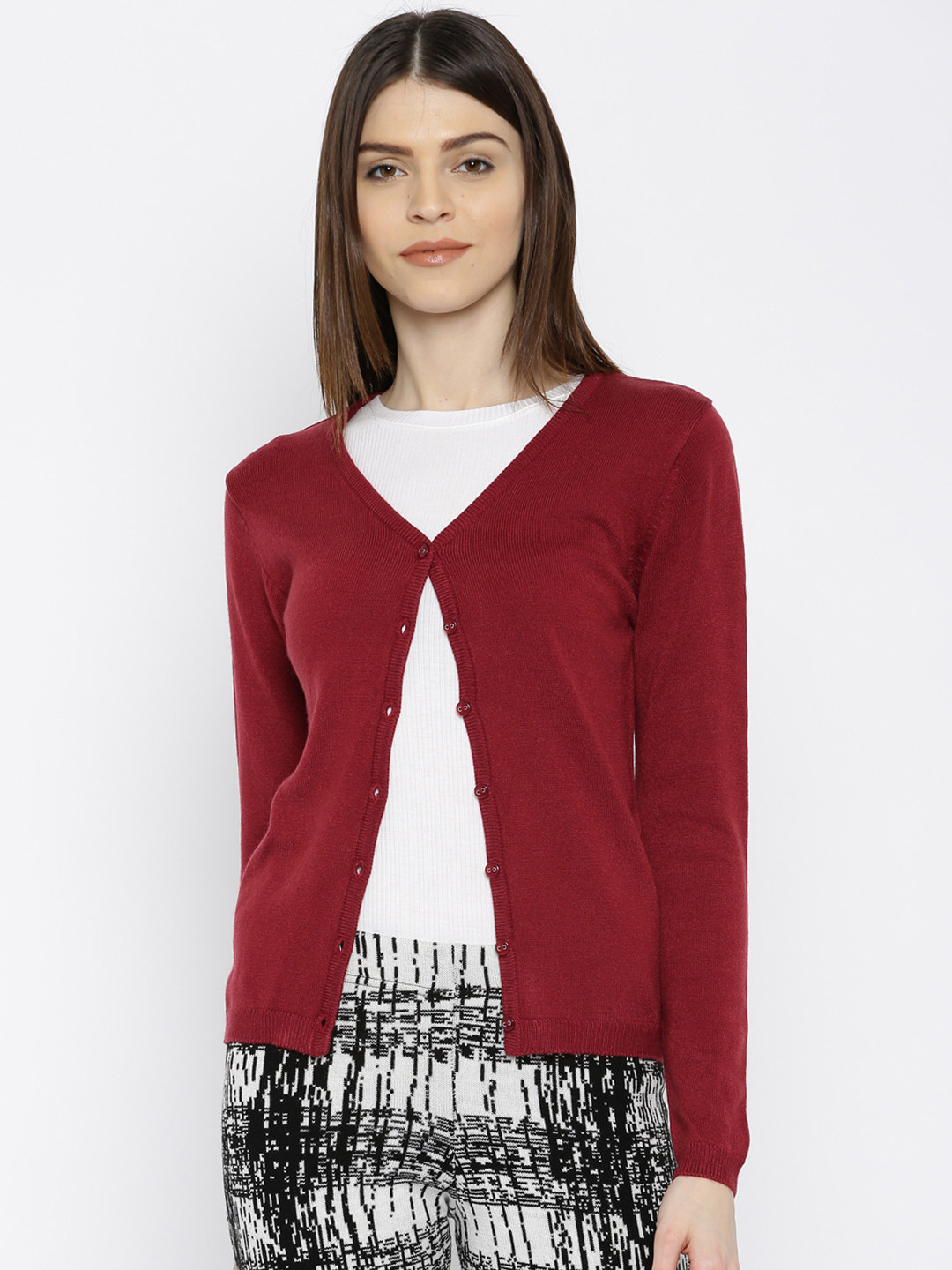 Buy Madame Maroon Cardigan Sweaters for Women 1701928 Myntra