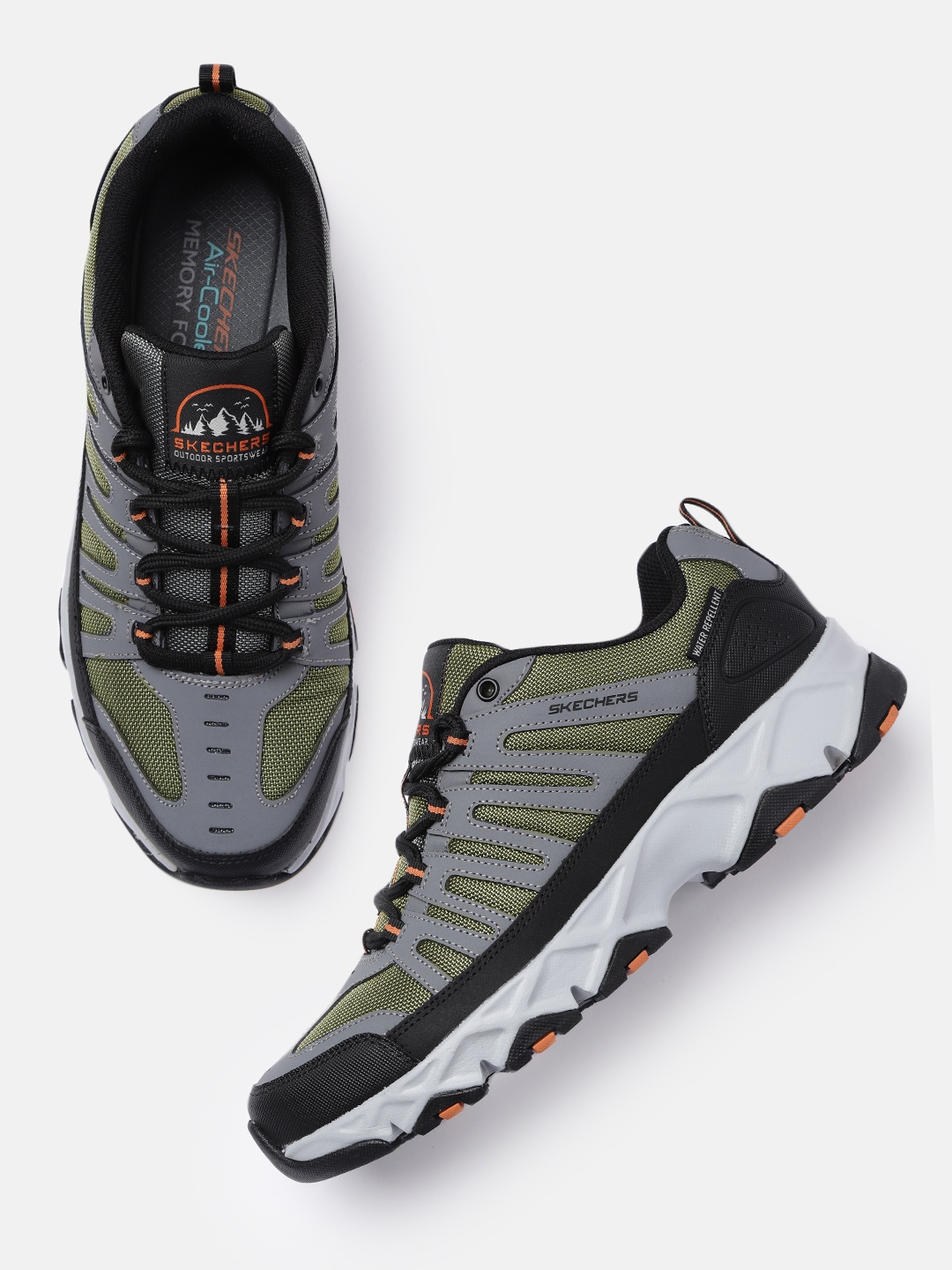 Buy Skechers Men Grey & Olive Green CROSSBAR STILHOLT Sneakers - Casual ...