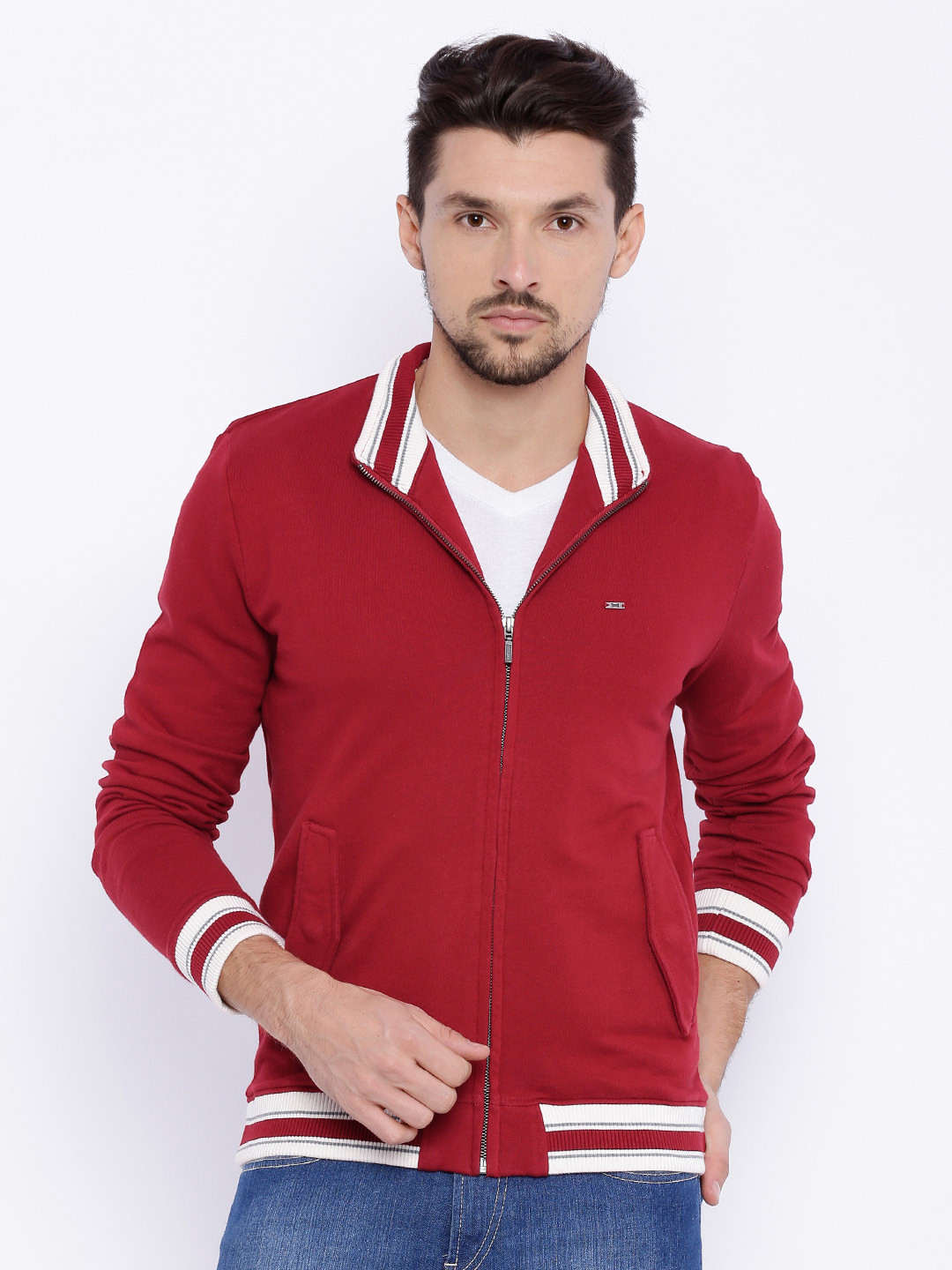 Buy Basics Red Bomber Jacket - Jackets for Men 1702300 | Myntra