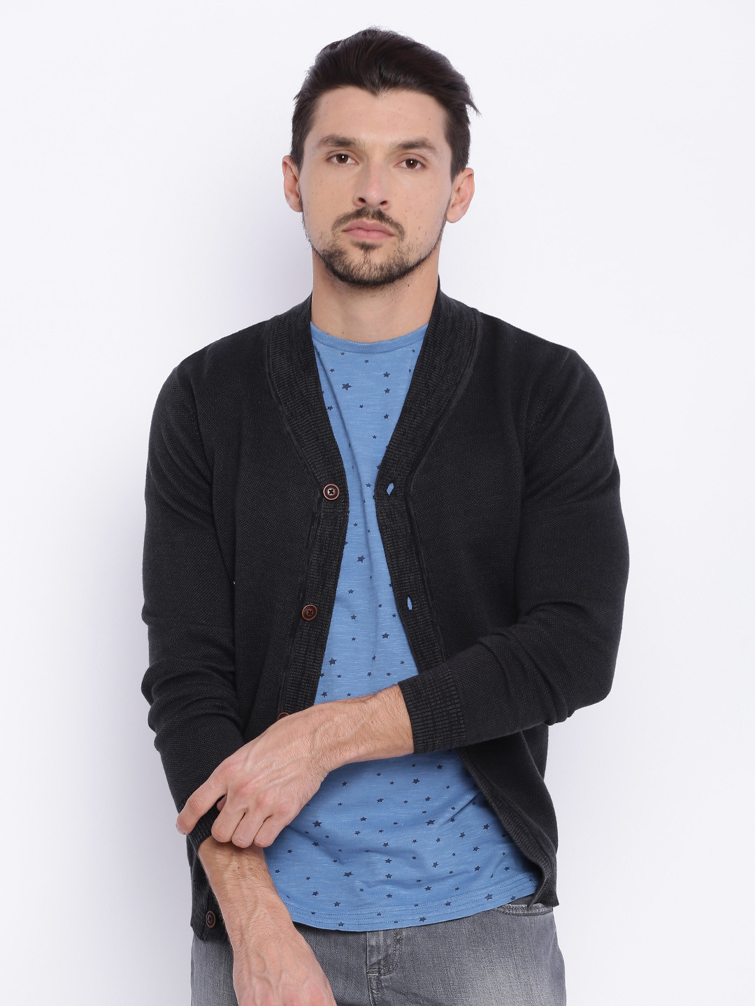 Buy Basics Grey Cardigan Sweaters for Men 1702317 Myntra