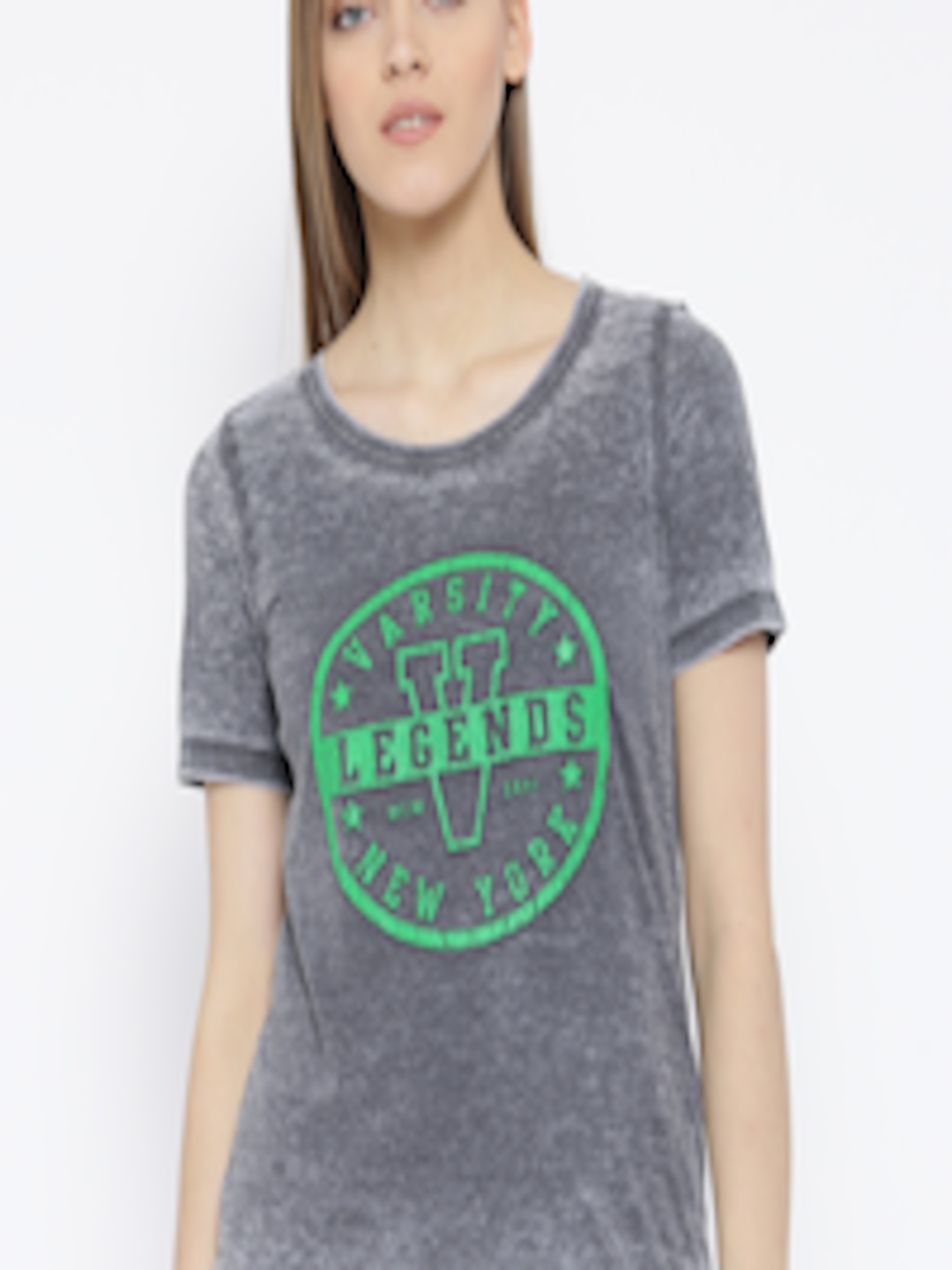 Buy Vero Moda Women Grey Printed Round Neck T Shirt - Tshirts for Women ...