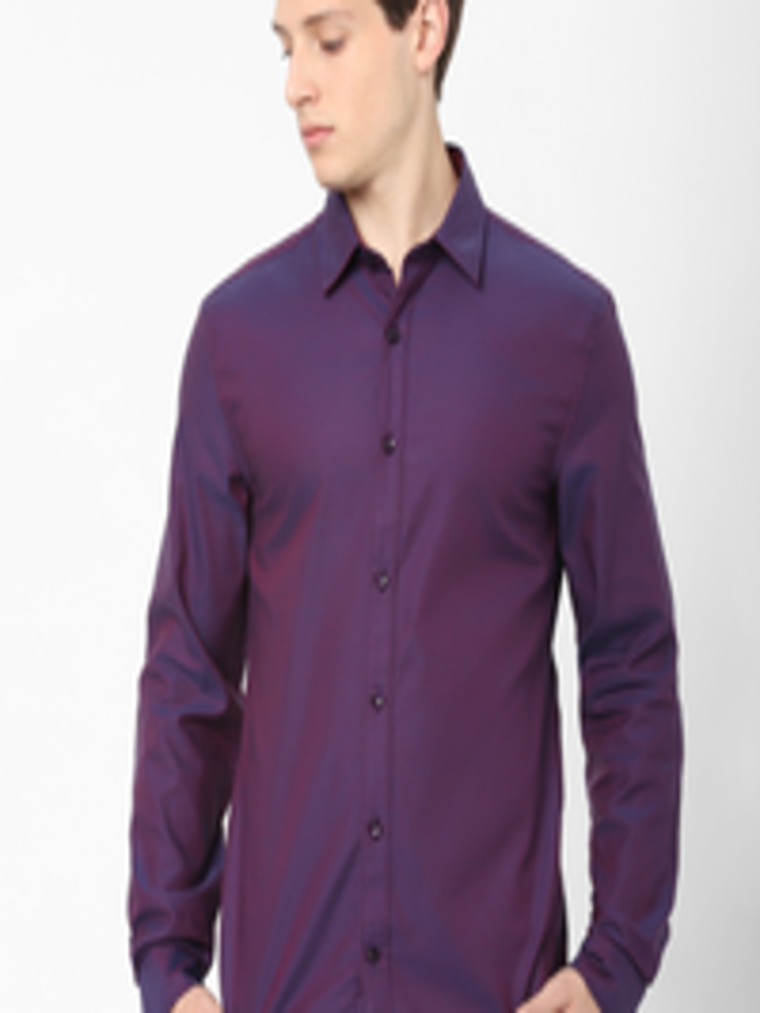 Buy Celio Men Purple Slim Fit Casual Cotton Shirt - Shirts for Men ...