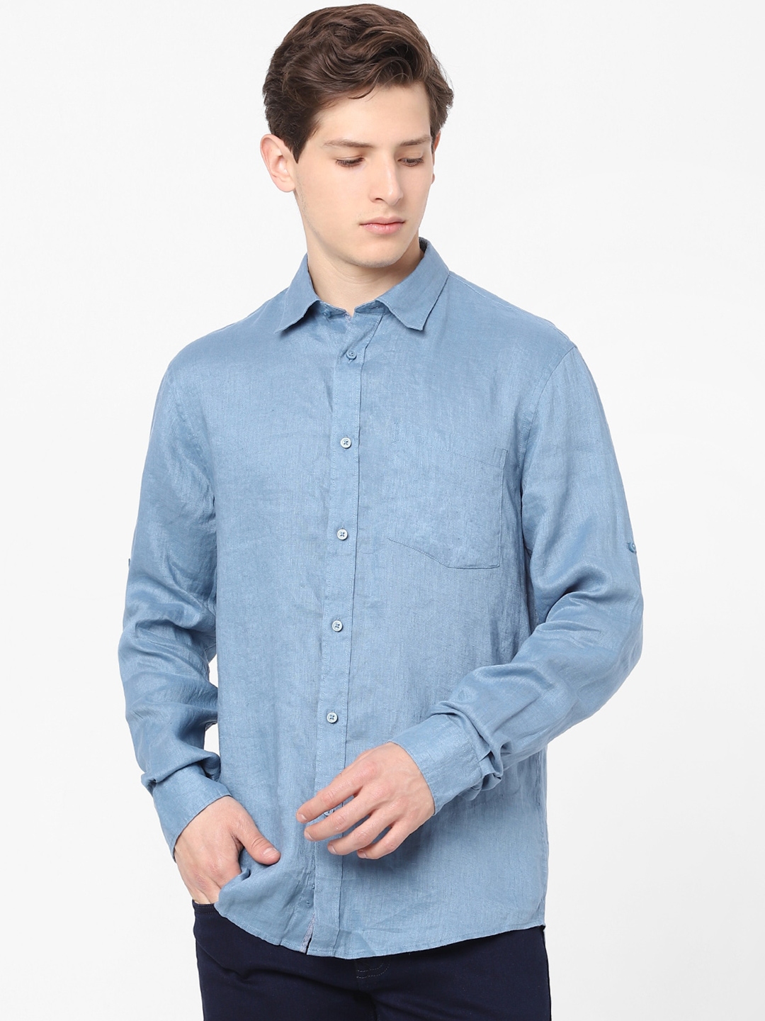 Buy Celio Men Blue Slim Fit Casual Linen Shirt - Shirts for Men ...