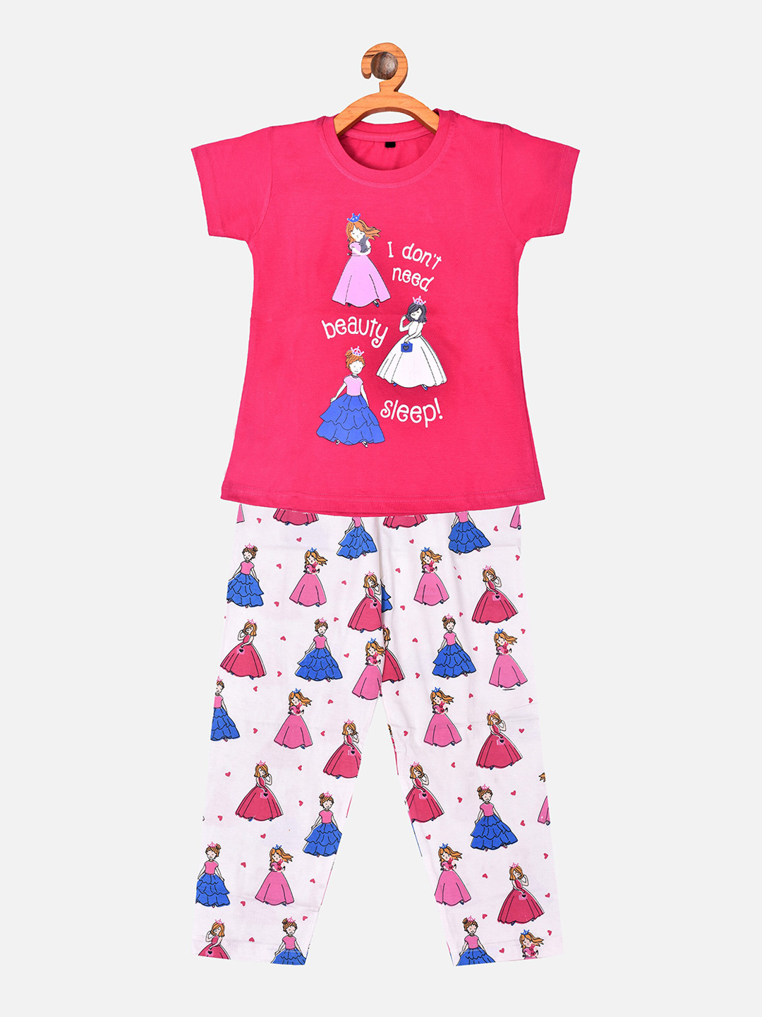 Buy BORN WEAR Girls Pink & White Pure Cotton Printed Night Suit Night