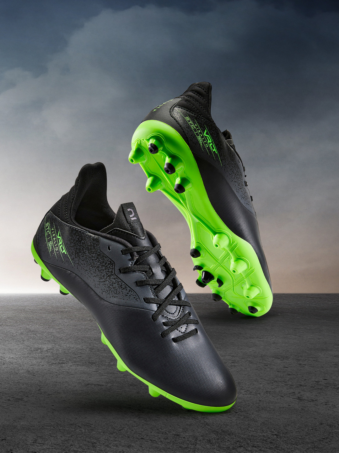 Buy Kipsta By Decathlon Men Black & Fluorescent Green Football Shoes