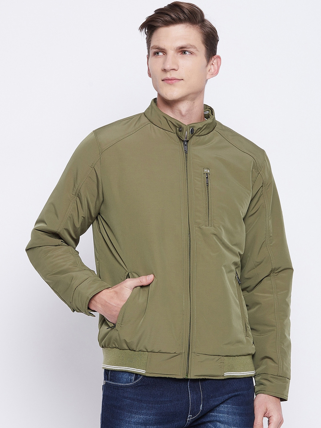 Buy Okane Men Olive Green Lightweight Bomber Jacket Jackets for Men