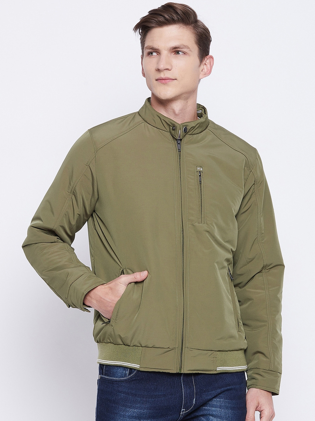 Buy Okane Men Olive Green Lightweight Bomber Jacket Jackets for Men
