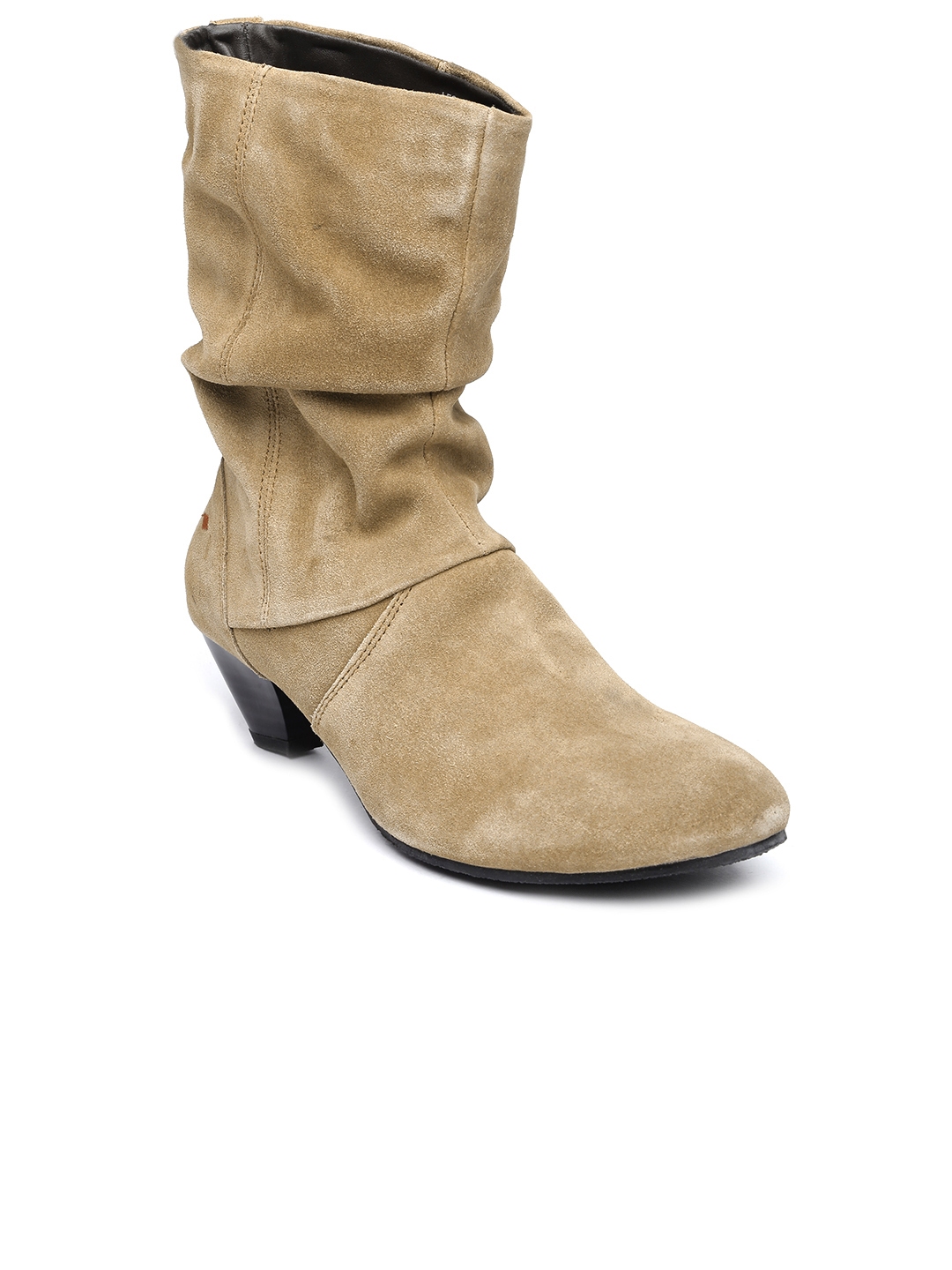Buy Lee Cooper Women Tan Brown Suede Heeled Boots - Boots for Women ...