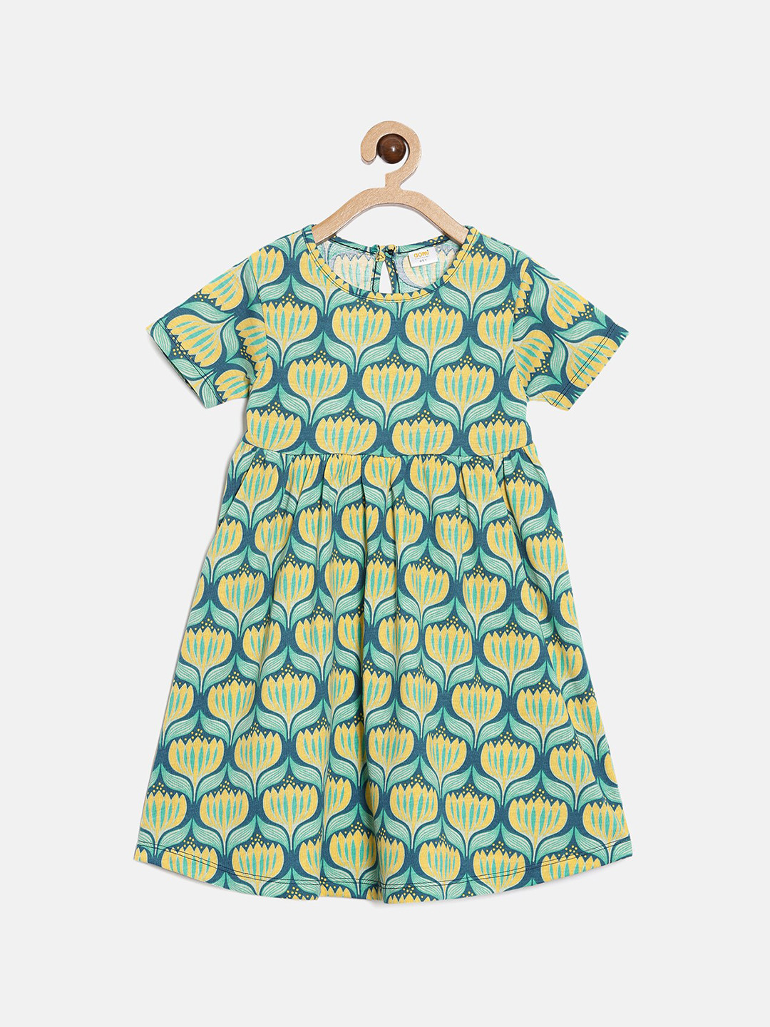 Buy Aomi Green & Yellow Ethnic Motifs Cotton Empire Dress Dresses for