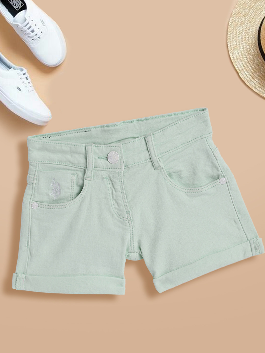Buy U.S. Polo Assn. Kids Girls Light Green Denim Shorts Shorts for