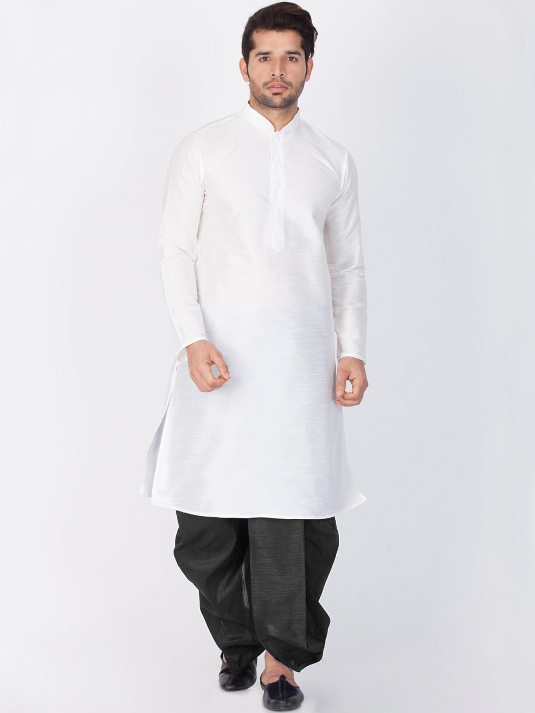 Buy VASTRAMAY Men White Kurta With Dhoti Pants - Kurta Sets for Men ...