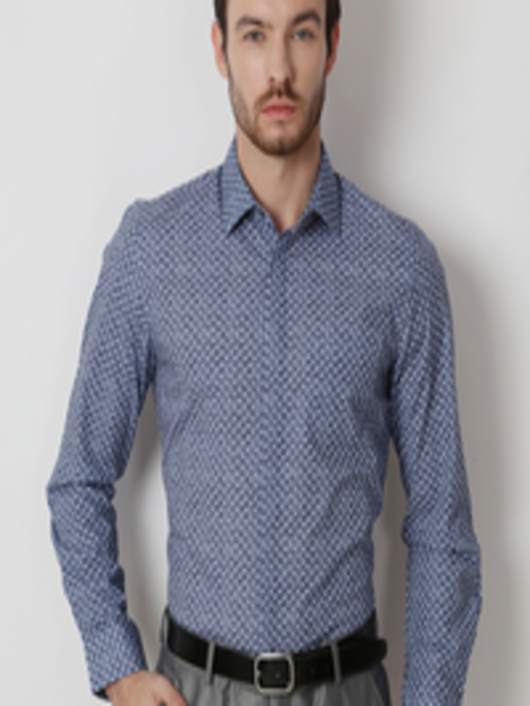 Buy Peter England Men Blue Skinny Fit Printed Formal Shirt - Shirts for ...