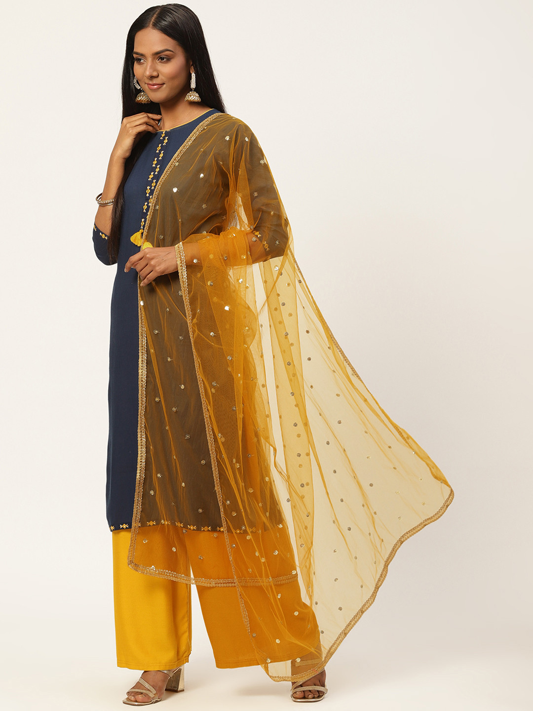 Buy Studio Shringaar Mustard Yellow Embroidered Dupatta Dupatta for