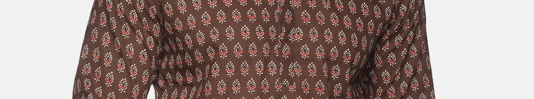 Buy Saffron Threads Men Brown Ethnic Motifs Printed Cotton Kurta ...