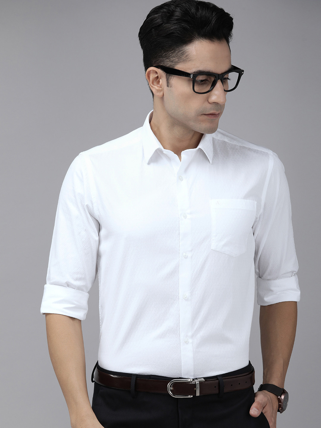 Buy Arrow Men White Originals Slim Fit Self Design Pure Cotton Formal